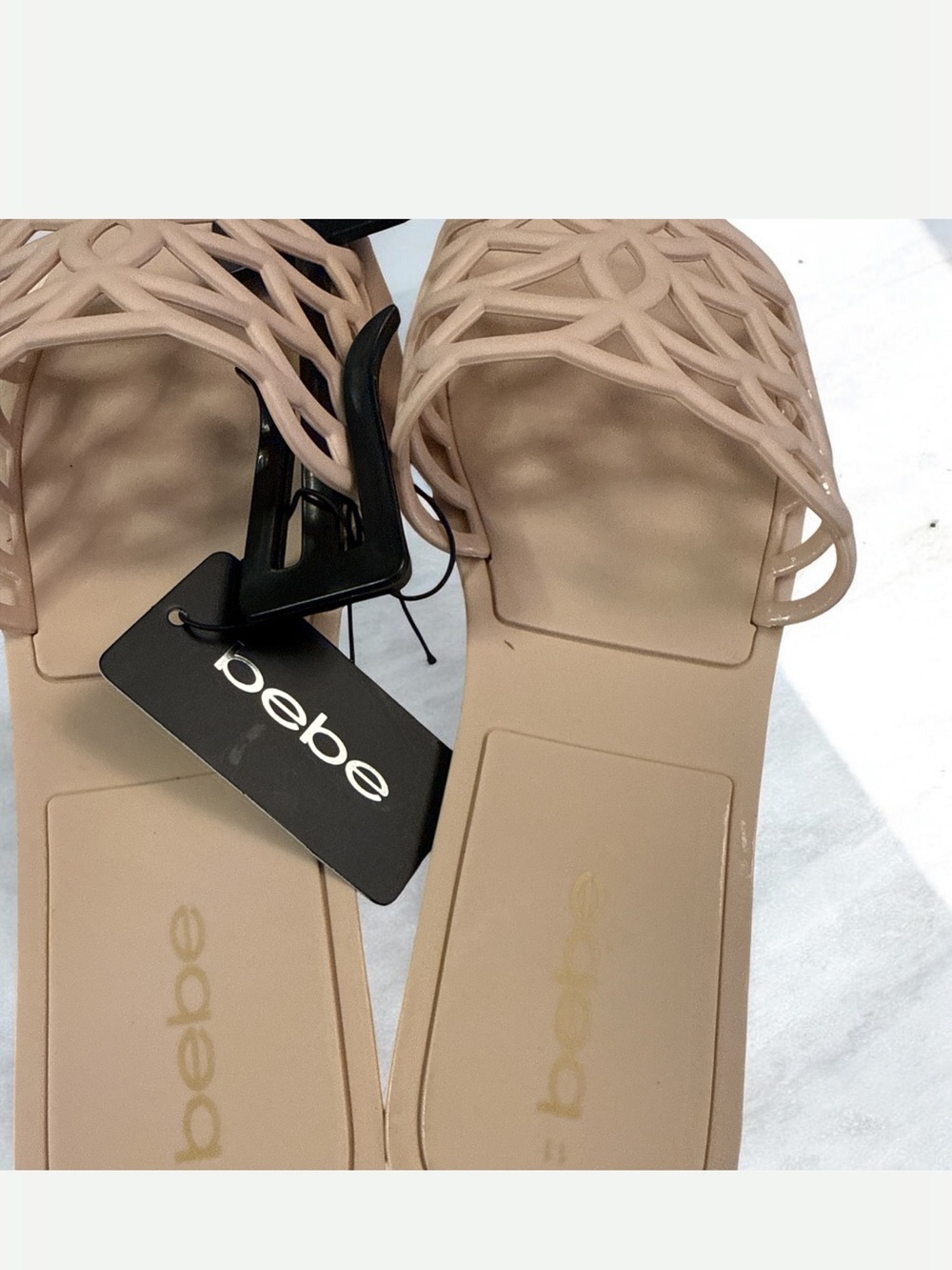 bebe Beige Woven-Strap Square-Toe Sandals